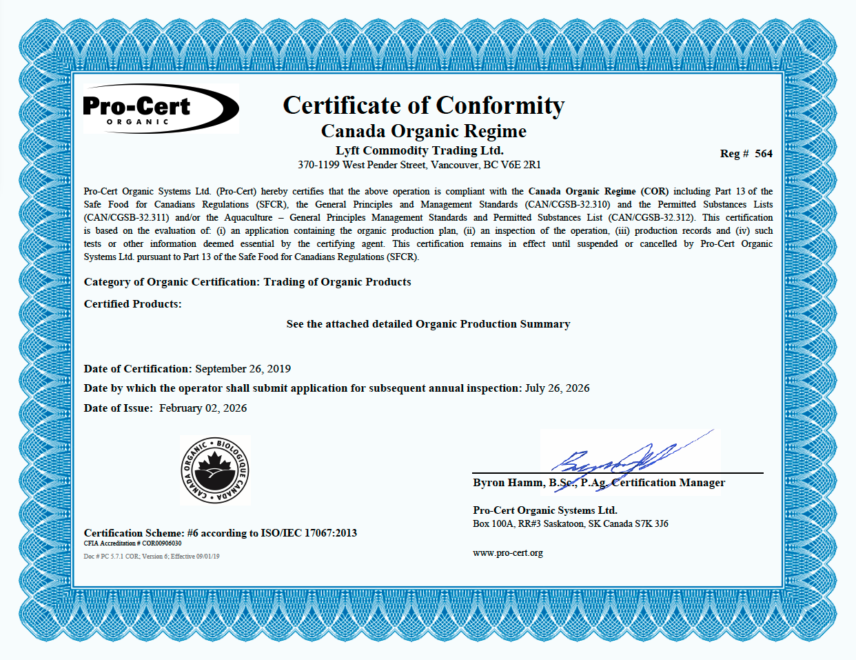 Certificate of Conformity